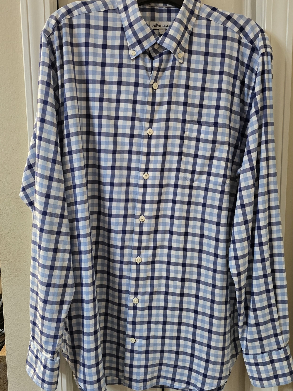 Peter Millar Blue and White Plaid Button-Down Shirt